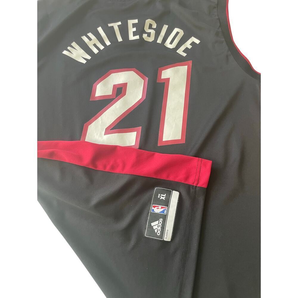 ADIDAS NBA MIAMI HEAT JERSEY HASSAN WHITESIDE #21 BLACK SCREEN Sz XL 2013 MADE - Picture 10 of 15